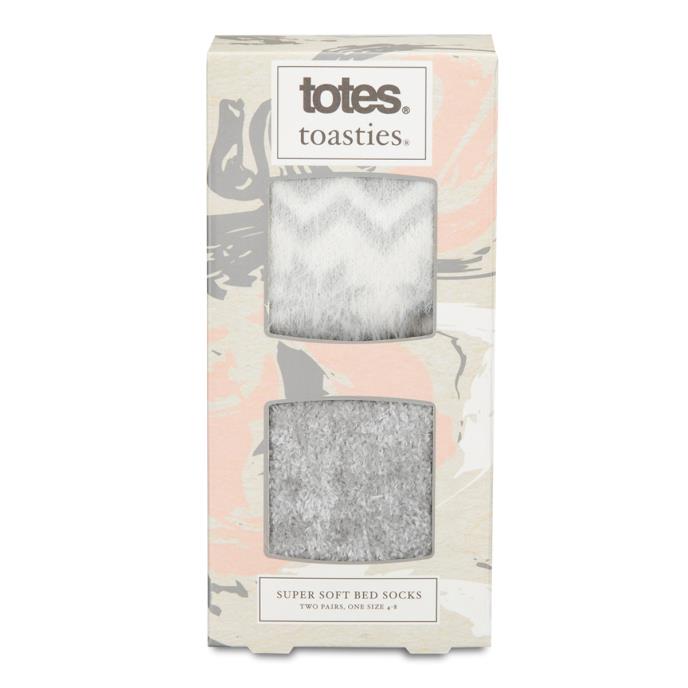 totes toasties® Ladies Fair Isle & Chenille Supersoft Bed Socks (Twin Pack) Grey / Fair Isle Extra Image 6